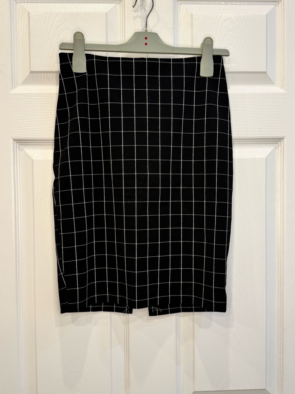 Express Black Pencil Skirt with White Windowpane Grid